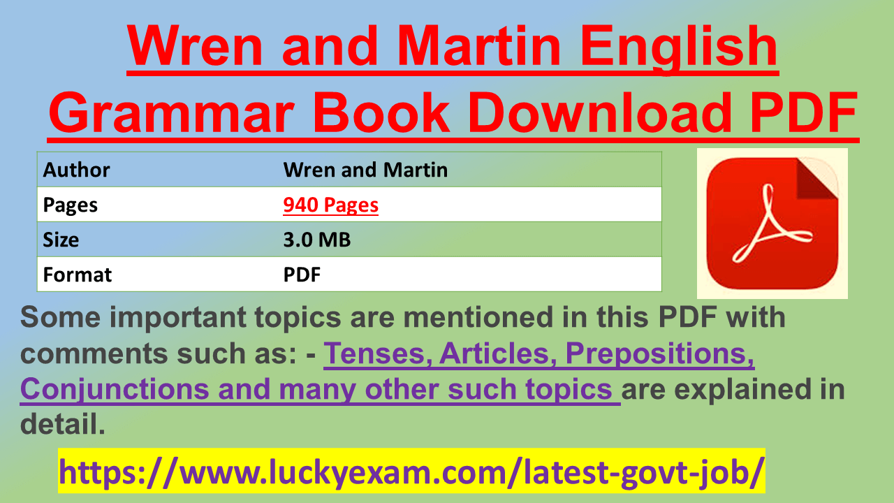 Wren and Martin English Grammar Book Download PDF
