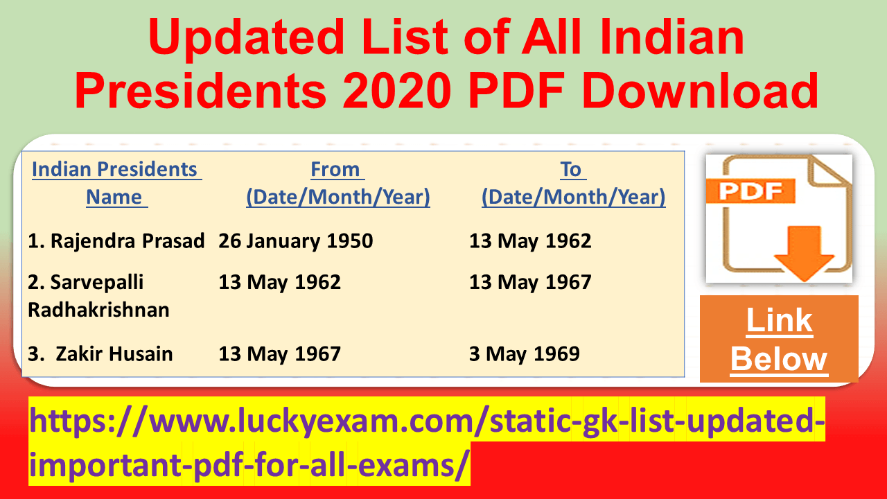 Updated List of All Indian Presidents 2020 PDF Download